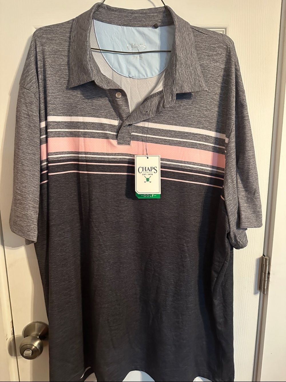 Chaps Men's Gray Polo with Pink & White Stripes NWT 3XL